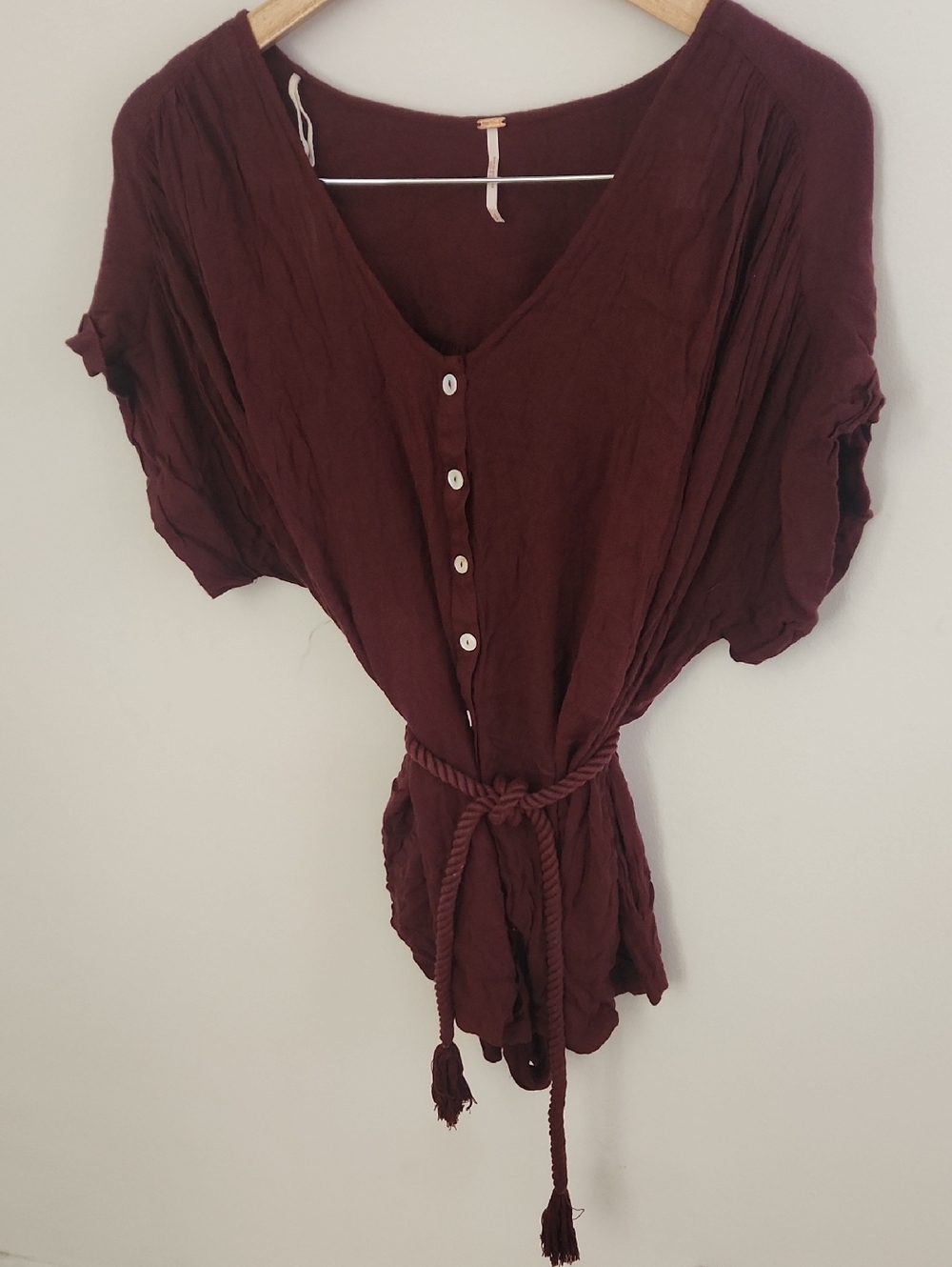 Free People Spanish Endless Summer Burgundy Romper Rope Tie Waist Small - Picture 3 of 6